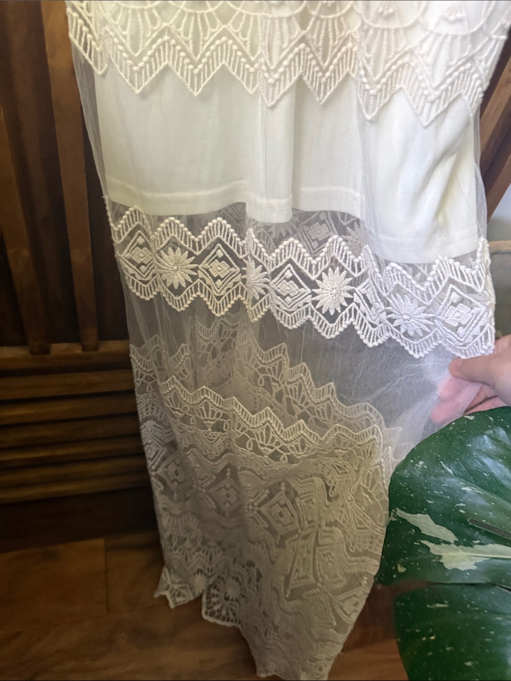 ILLA ILLA Cream Cotton Blend Spaghetti Strap Lace Boho Maxi Dress. Size S - Picture 6 of 10